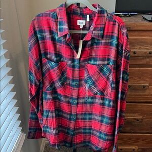 BKE Vibrant Red, Blue and Green Plaid Shirt